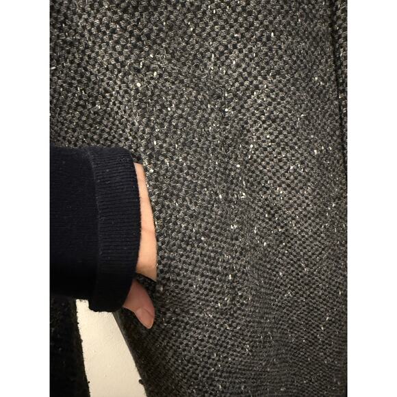 Huckberry Vintage XL Tweed 100% Wool Shearling Coat $550 Long Jacket Black Gray - Picture 8 of 13